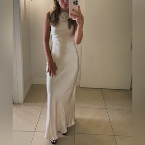 Halter tie Selfie Leslie Long Champagne Dress